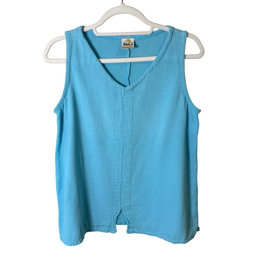 Abaca 100% Cotton Light Blue V-Neck Tank Top Size S Resortwear Lightweight